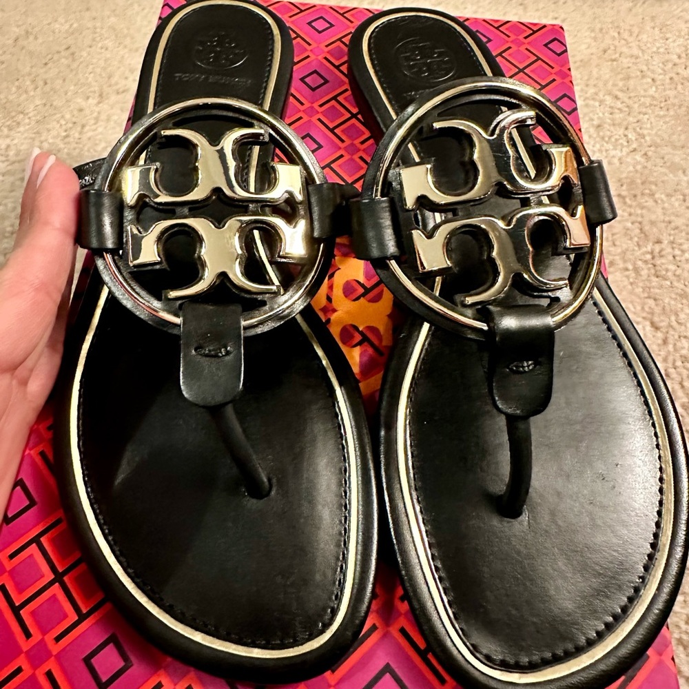 Tory Burch Black Metal Miller size 6